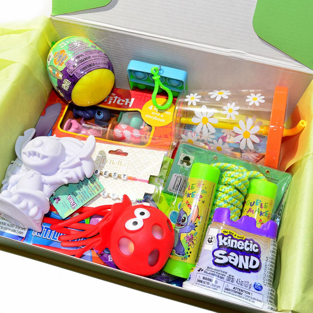 Personalized Pre-Filled Stitch Themed Gift box * Unique Birthday Gift for kids * surprise box • Toys, Activities gift- Thinking of you gift