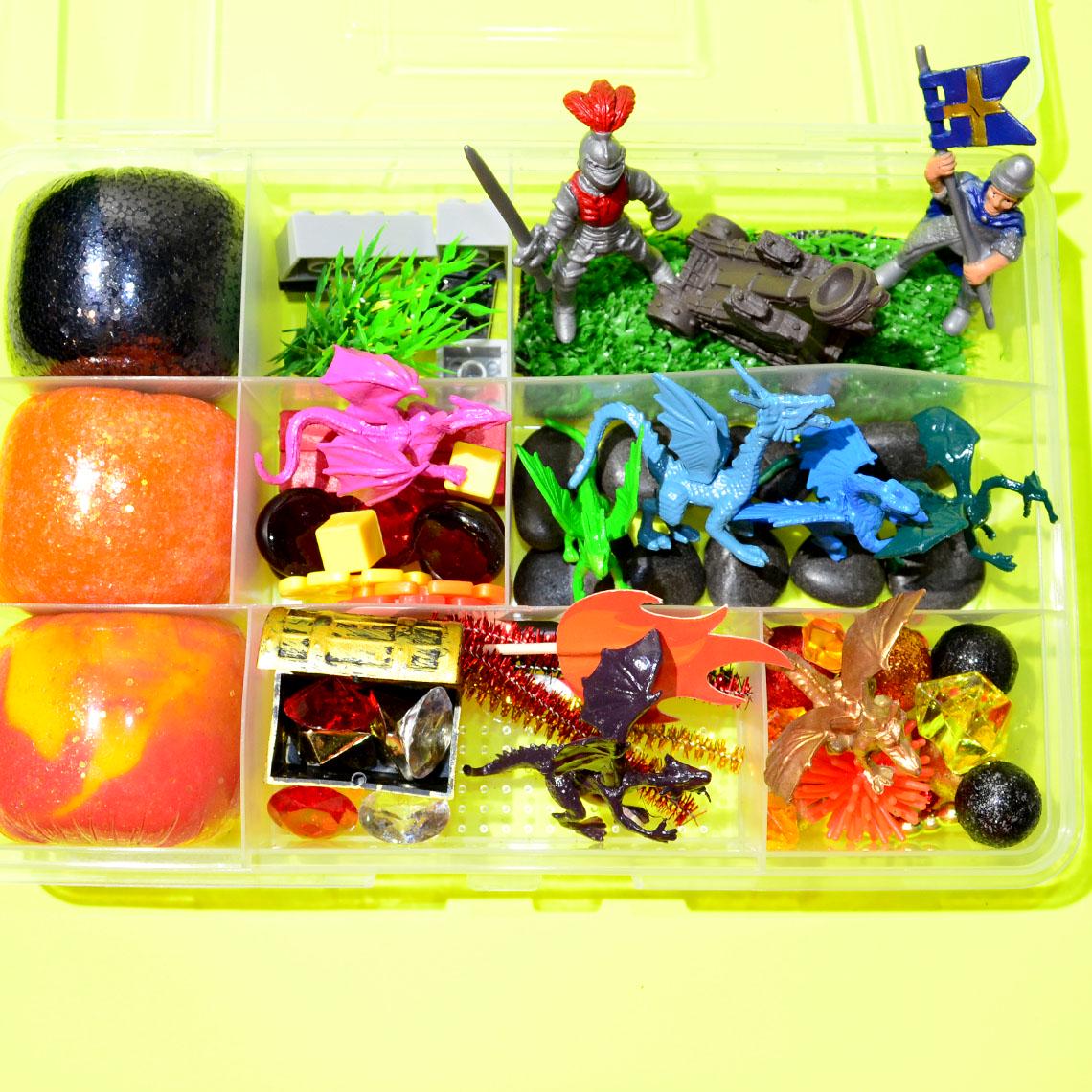 Knights & Dragons Playdough Kit, Sensory Bin, Montessori, Busy Box, Sensory Kit