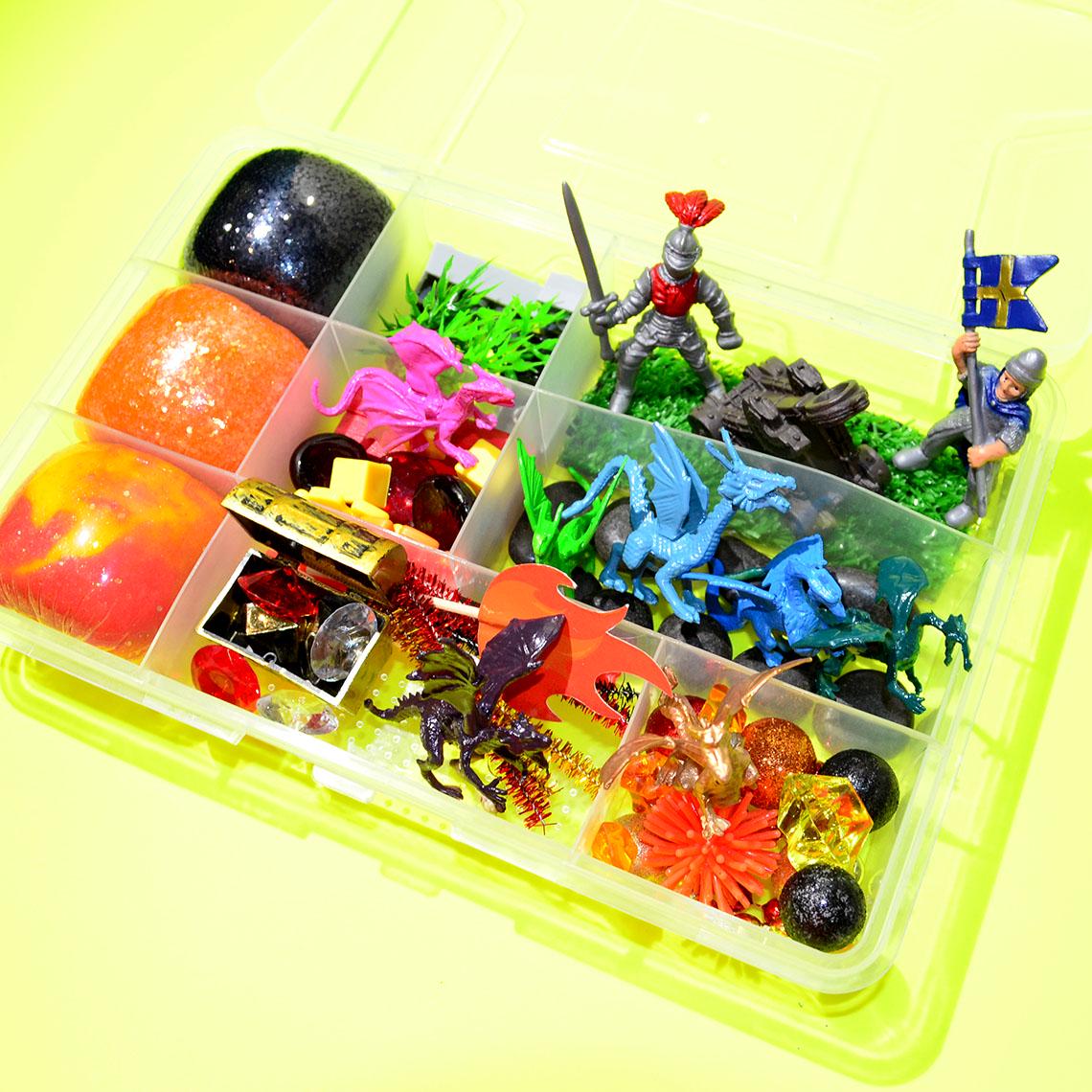 Knights & Dragons Playdough Kit, Sensory Bin, Montessori, Busy Box, Sensory Kit