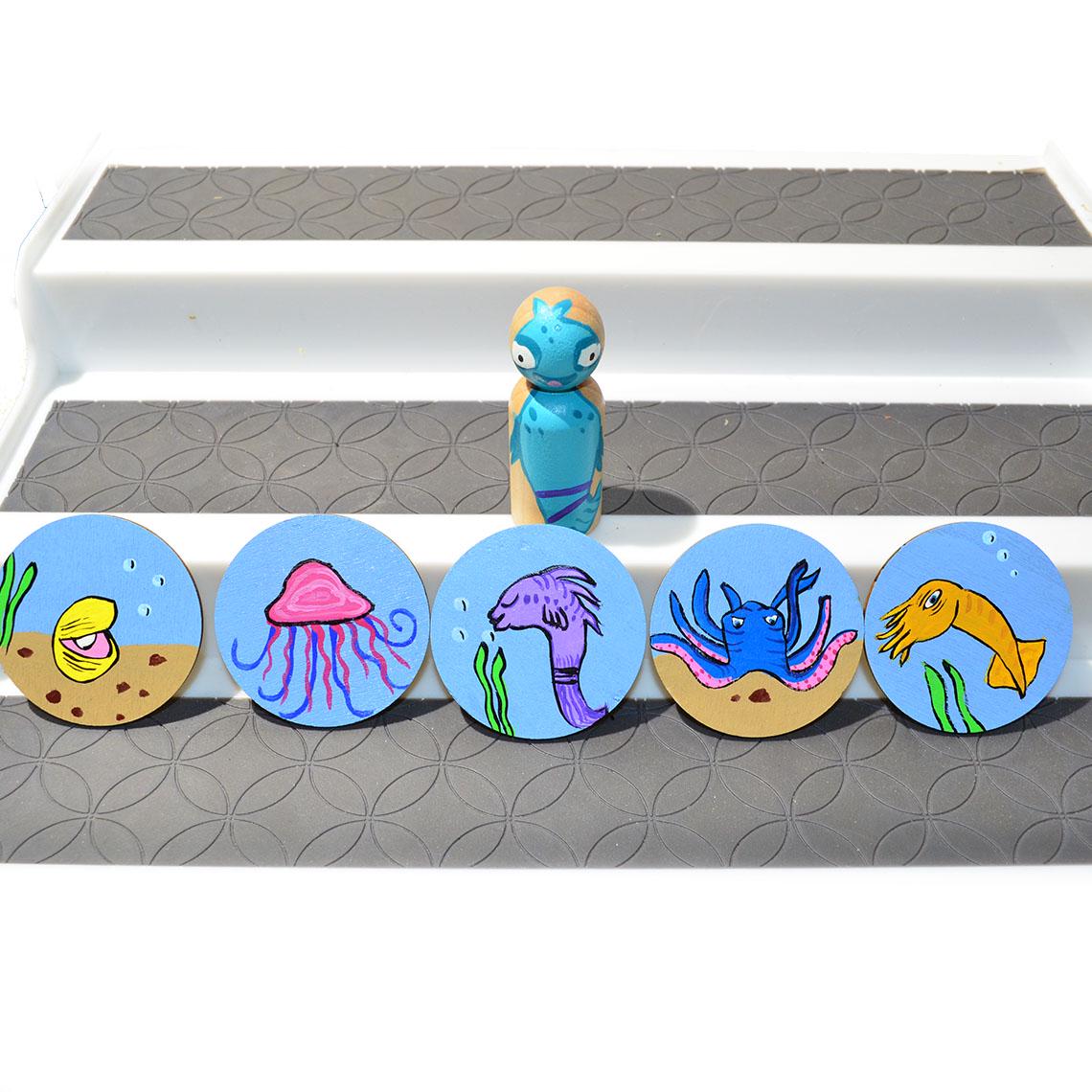 Pout Pout Fish Storybook Peg Doll' Hand painted Wooden Peg Doll Toys - Dollhouse Peg Dolls, Loose Parts Play, Montessori Toys