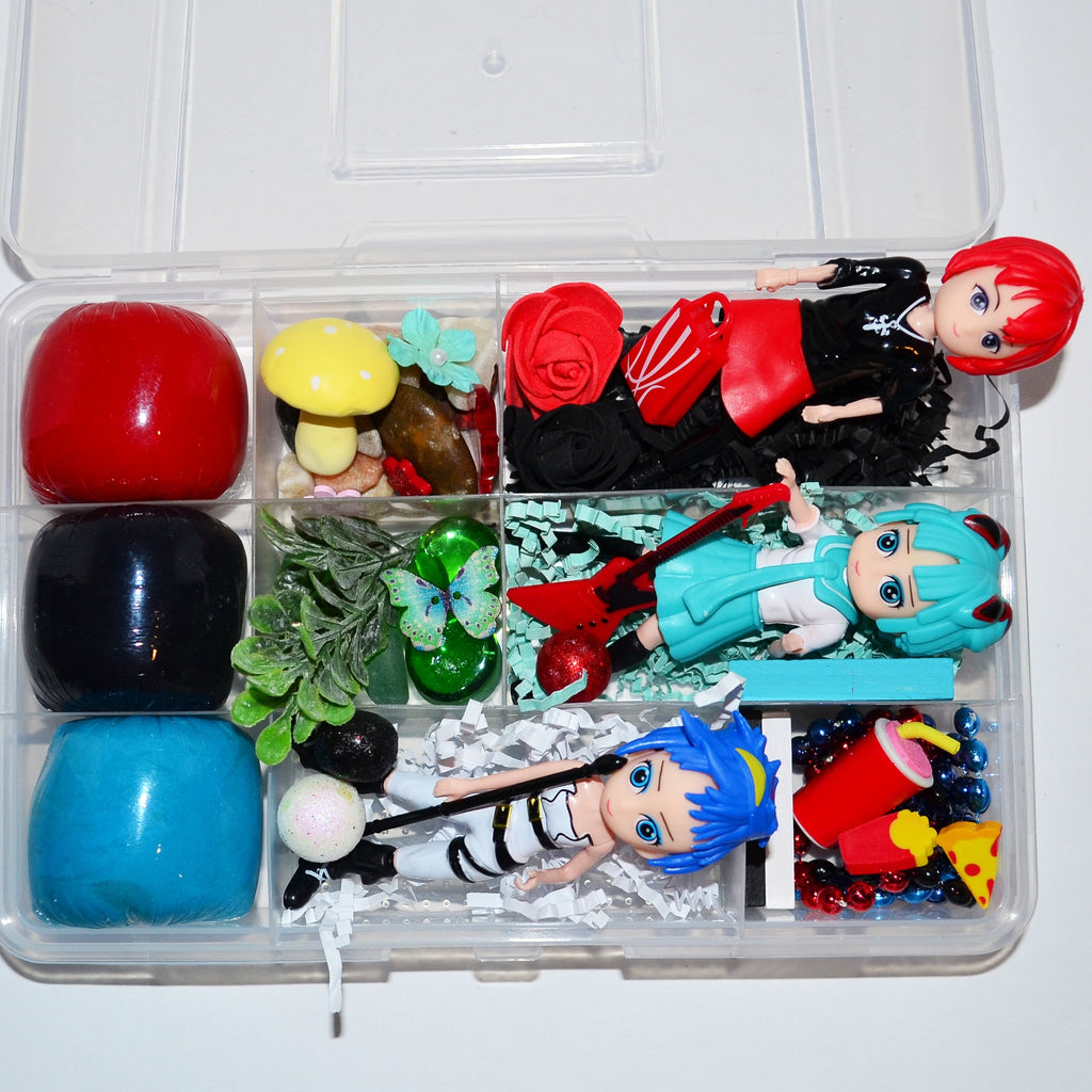 Homemade Anime Themed Sensory Playdough Kit, Sensory Bin, Montessori, Busy Box