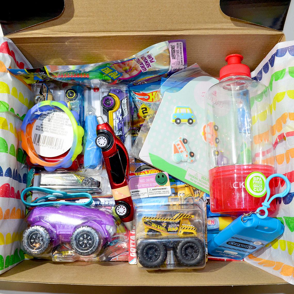 Personalized Pre-Filled Cars & trucks Themed Gift box * Unique Birthday Gift for kids * surprise box • Toys, Activities gift- Thinking of you gift