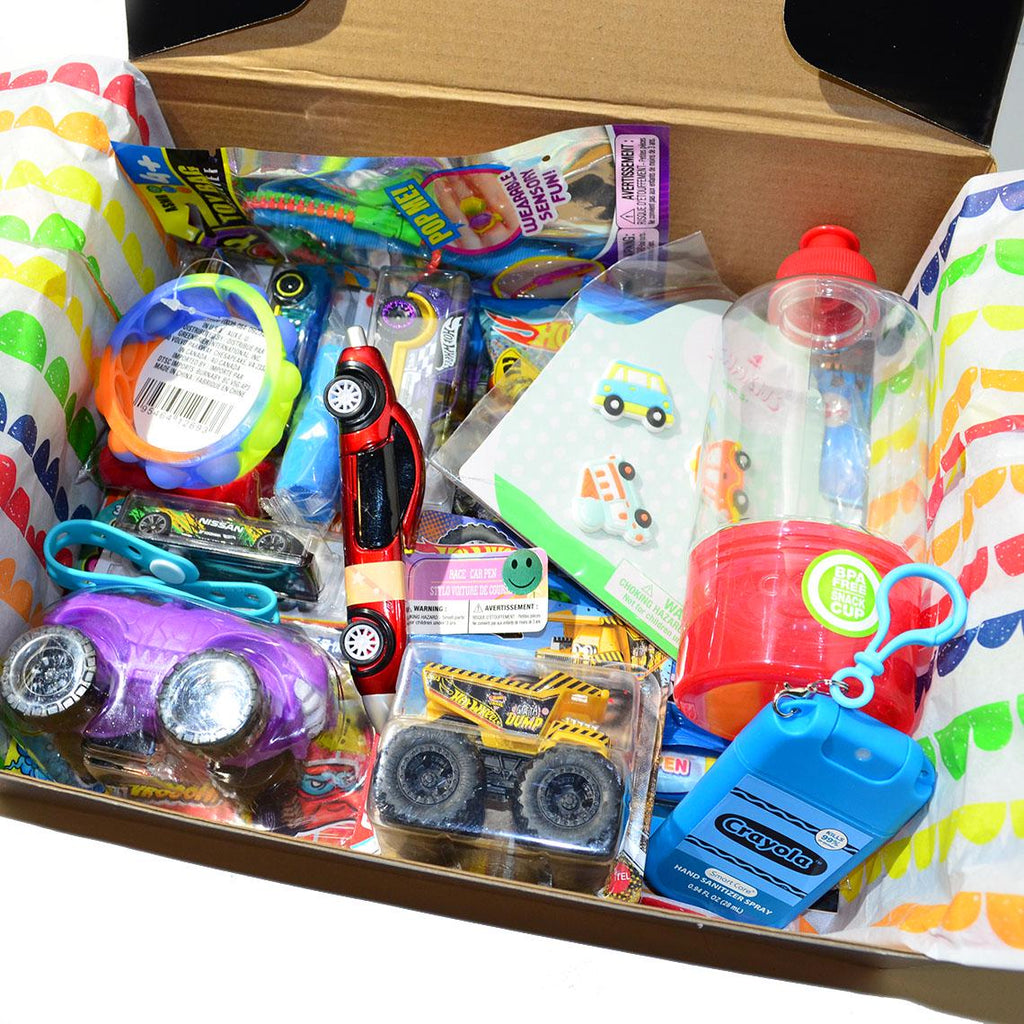 Personalized Pre-Filled Cars & trucks Themed Gift box * Unique Birthday Gift for kids * surprise box • Toys, Activities gift- Thinking of you gift