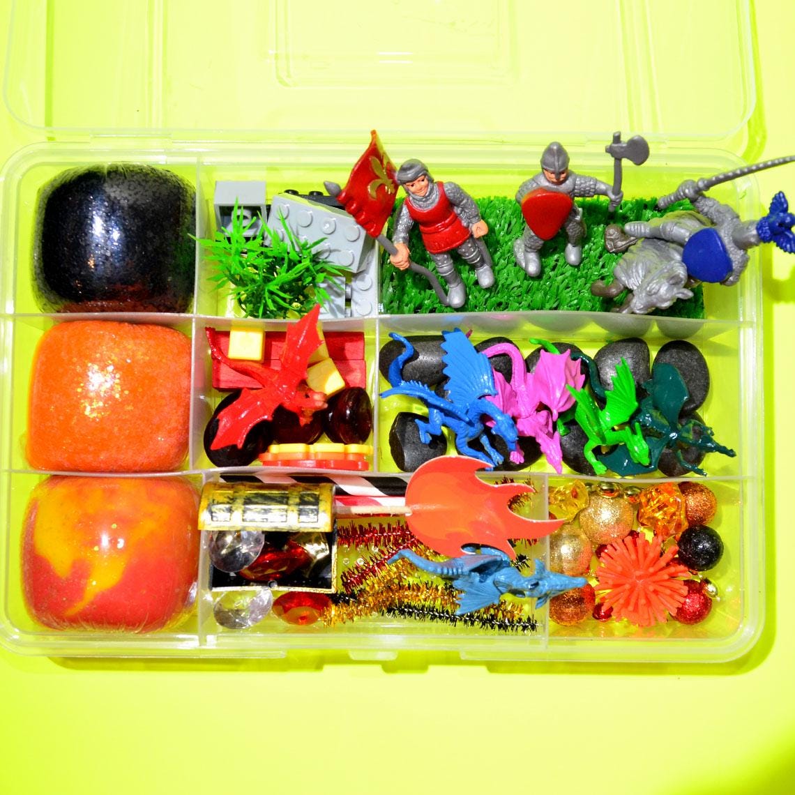 Knights & Dragons Playdough Kit, Sensory Bin, Montessori, Busy Box, Sensory Kit