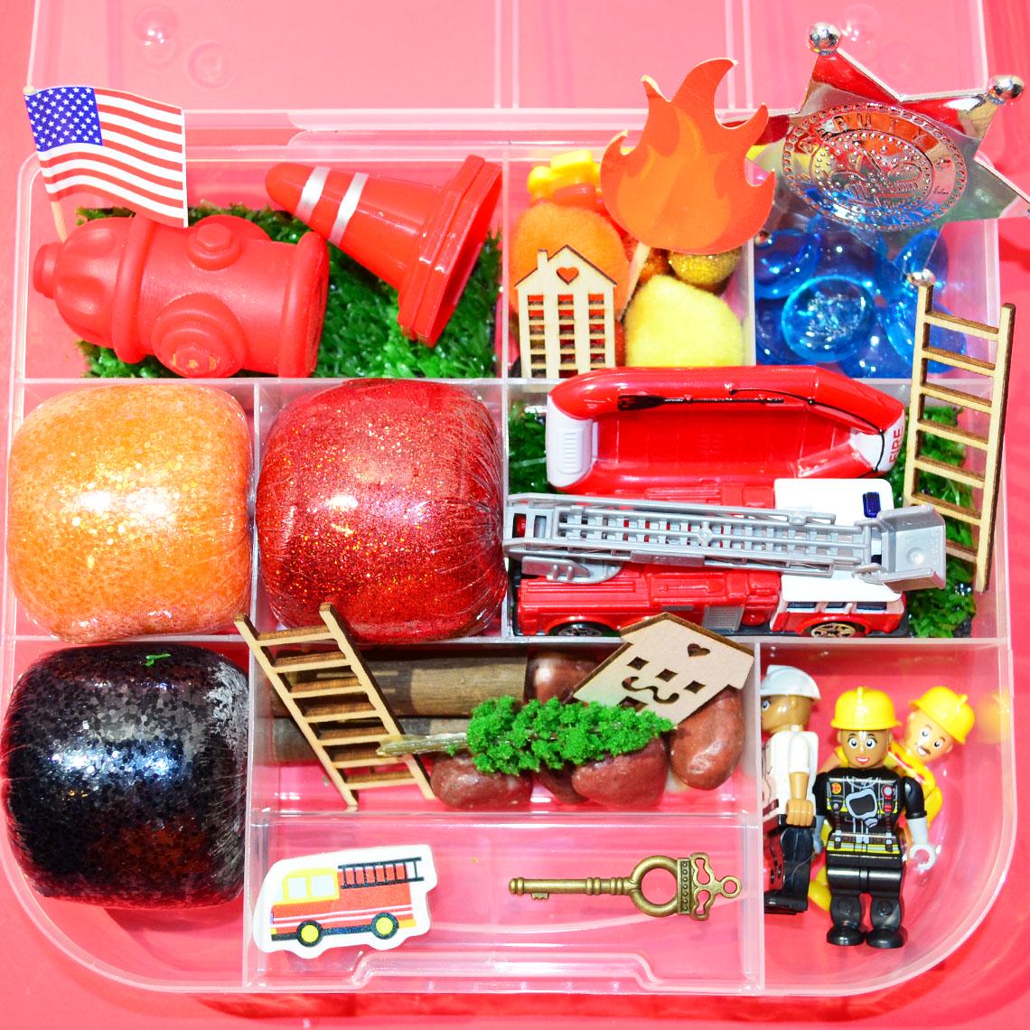 Homemade Fire & Police Rescue Sensory Playdough Kit, Sensory Bin, Montessori, Busy Box