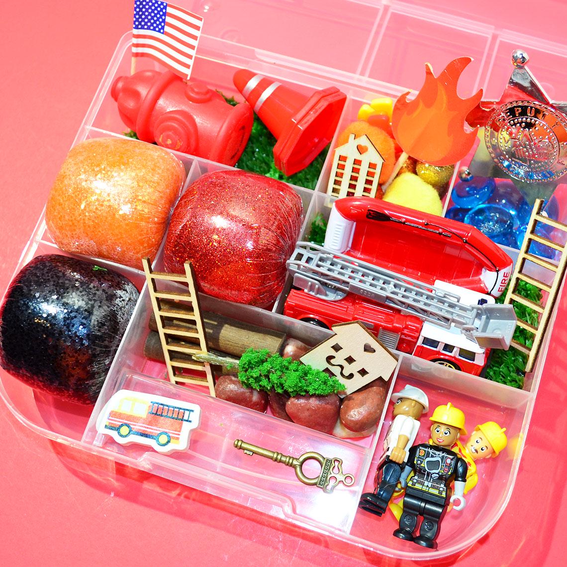 Homemade Fire & Police Rescue Sensory Playdough Kit, Sensory Bin, Montessori, Busy Box