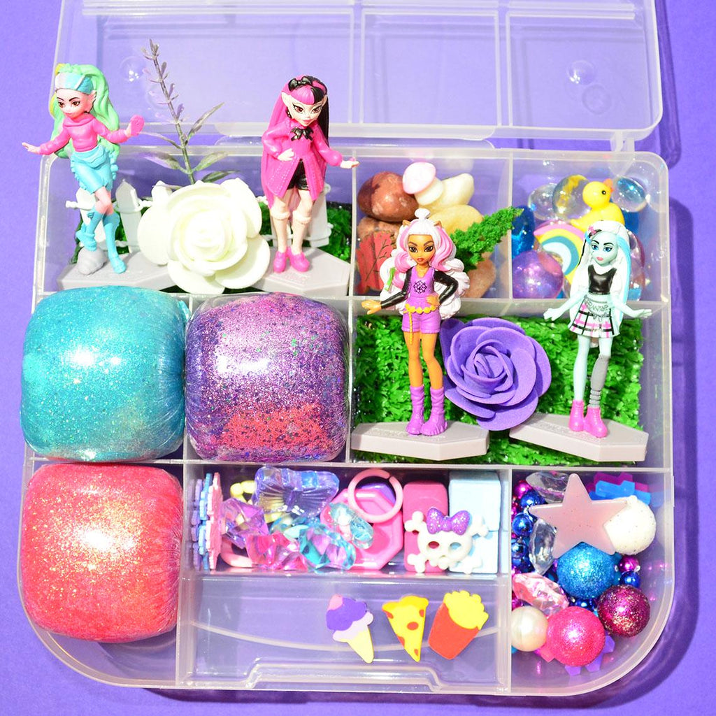 Homemade Monster High Sensory Playdough Kit, Sensory Bin, Montessori, Busy Box