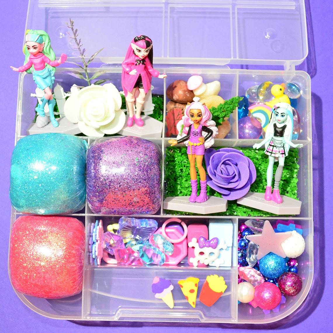 Homemade Monster High Sensory Playdough Kit, Sensory Bin, Montessori, Busy Box