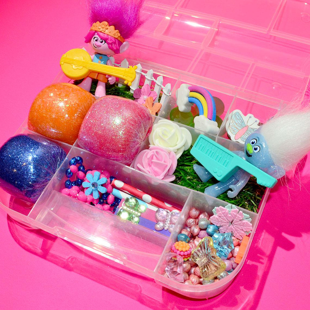 Homemade Trolls Themed Sensory Playdough Kit, Sensory Bin, Montessori, Busy Box
