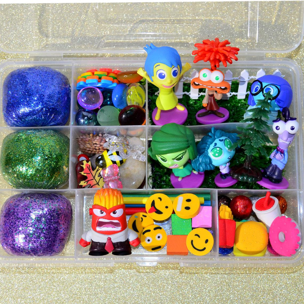 Homemade Themed Inside Out Emotions Sensory Playdough Kit, Sensory Bin, Montessori, Busy Box
