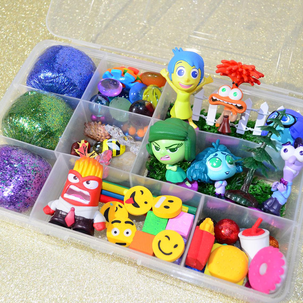 Homemade Themed Inside Out Emotions Sensory Playdough Kit, Sensory Bin, Montessori, Busy Box