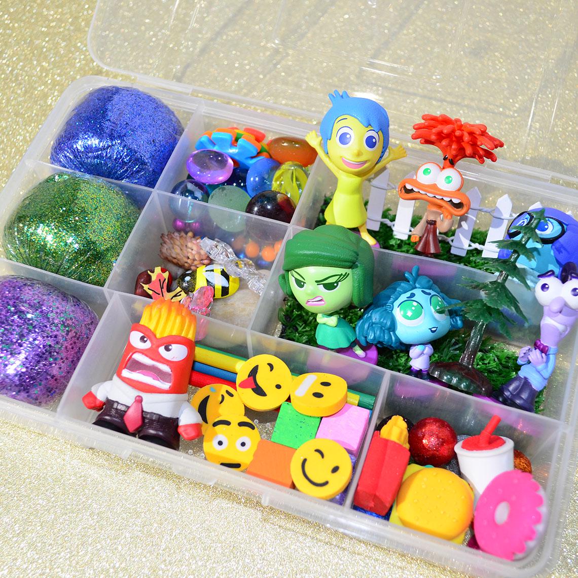 Homemade Themed Inside Out Emotions Sensory Playdough Kit, Sensory Bin, Montessori, Busy Box