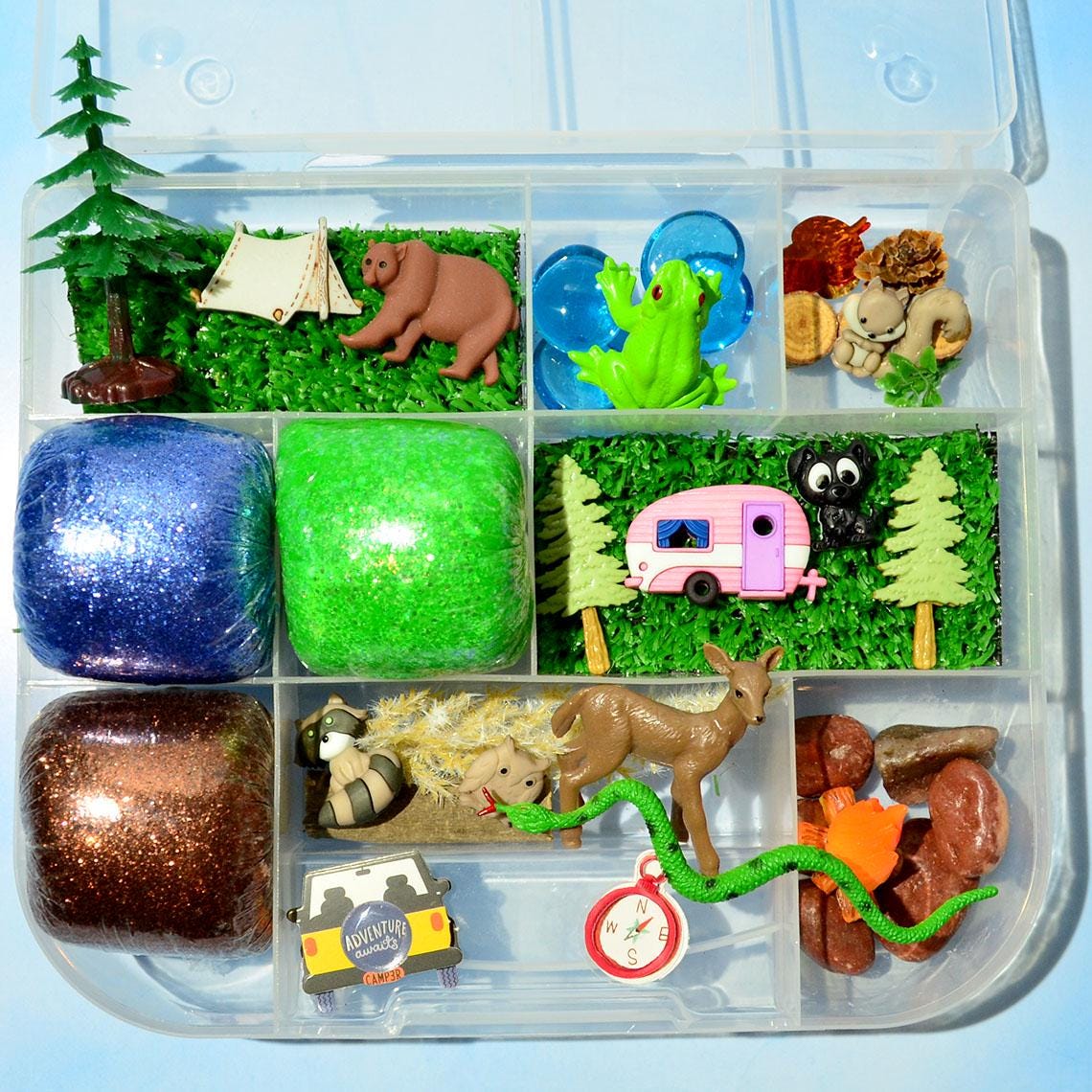 Homemade Happy Camper Sensory Playdough Kit, Sensory Bin, Montessori, Busy Box