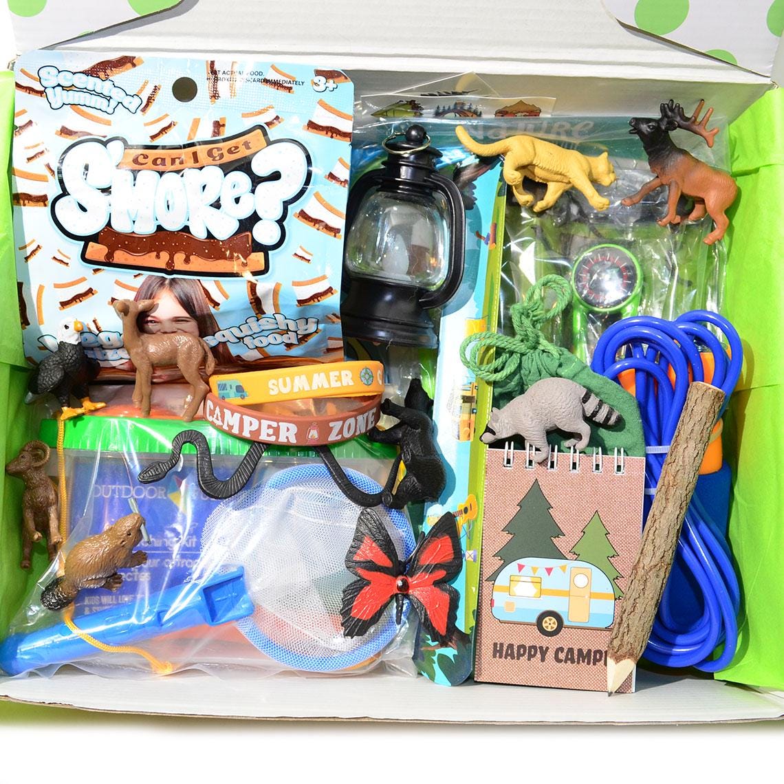 Personalized Pre-Filled Camping Themed Gift box * Unique Birthday Gift for kids * surprise box • Toys, Activities gift- Thinking of you gift