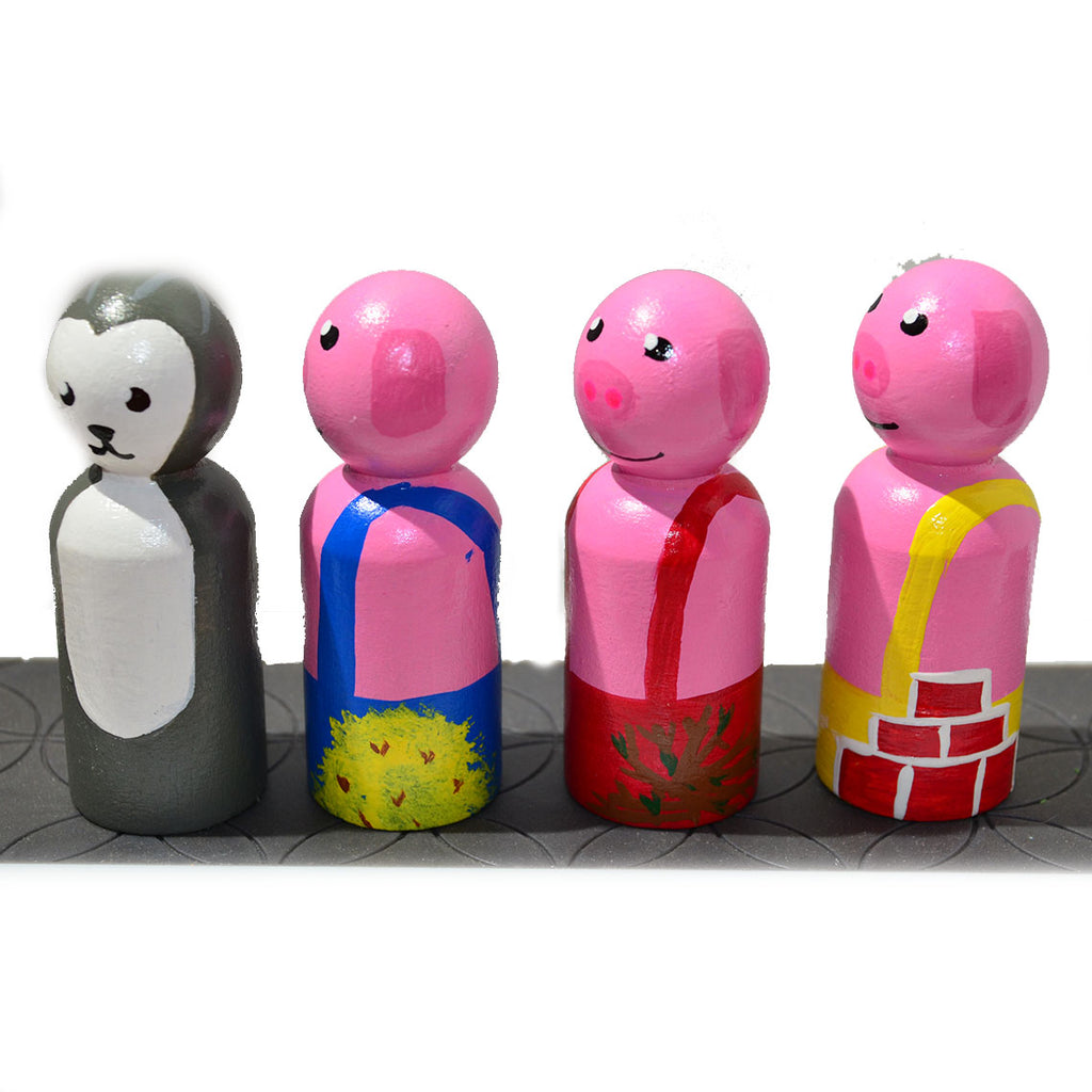 3 little Pig Storybook Peg Dolls' Hand painted Wooden Peg Doll Toys - Dollhouse Peg Dolls, Loose Parts Play, Montessori Toys