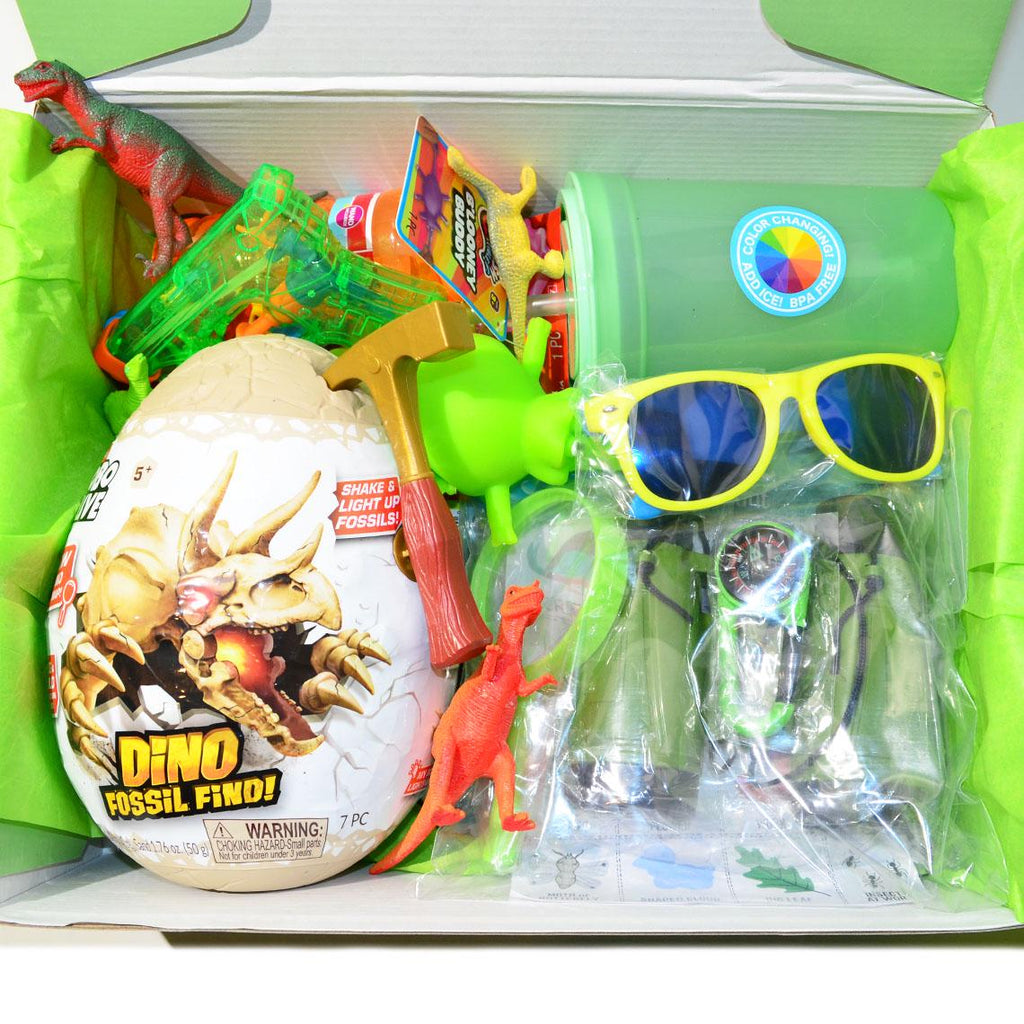 Personalized Pre-Filled Dinosaur Themed Gift box * Unique Birthday Gift for kids * surprise box • Toys, Activities gift- Thinking of you gift