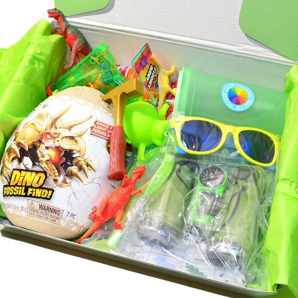 Personalized Pre-Filled Dinosaur Themed Gift box * Unique Birthday Gift for kids * surprise box • Toys, Activities gift- Thinking of you gift