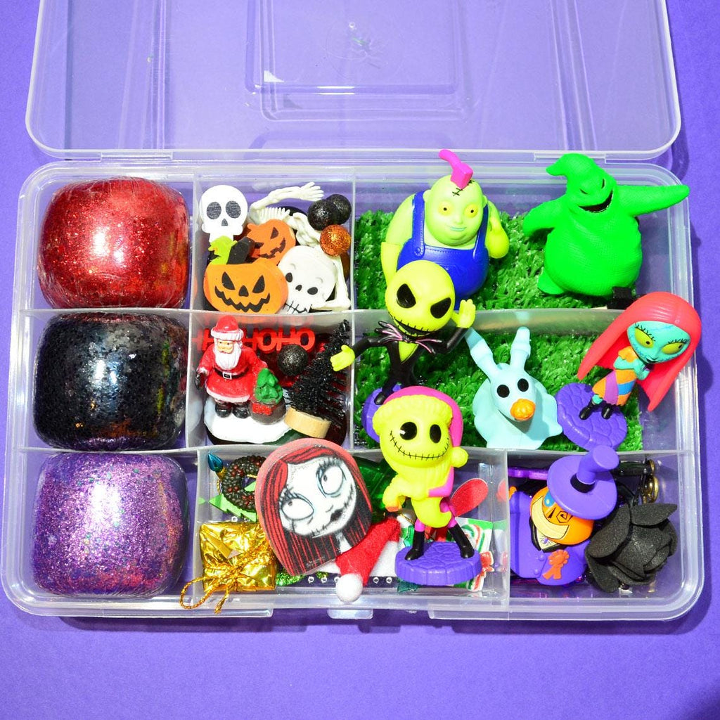 Homemade Jack & Sally Themed Sensory Playdough Kit, Sensory Bin, Montessori, Busy Box
