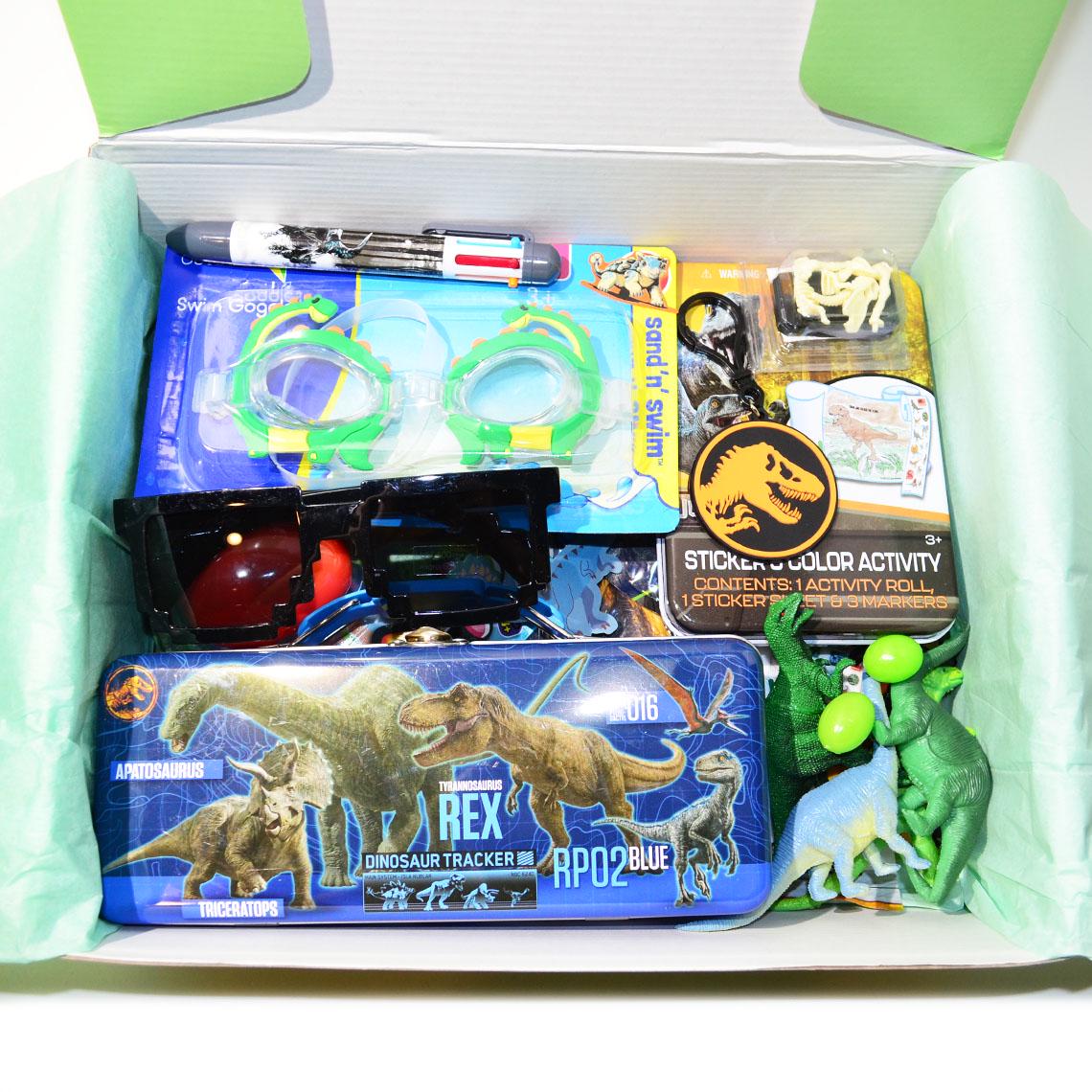 Personalized Pre-Filled Dinosaur Themed Gift box * Unique Birthday Gift for kids * surprise box • Toys, Activities gift- Thinking of you gift