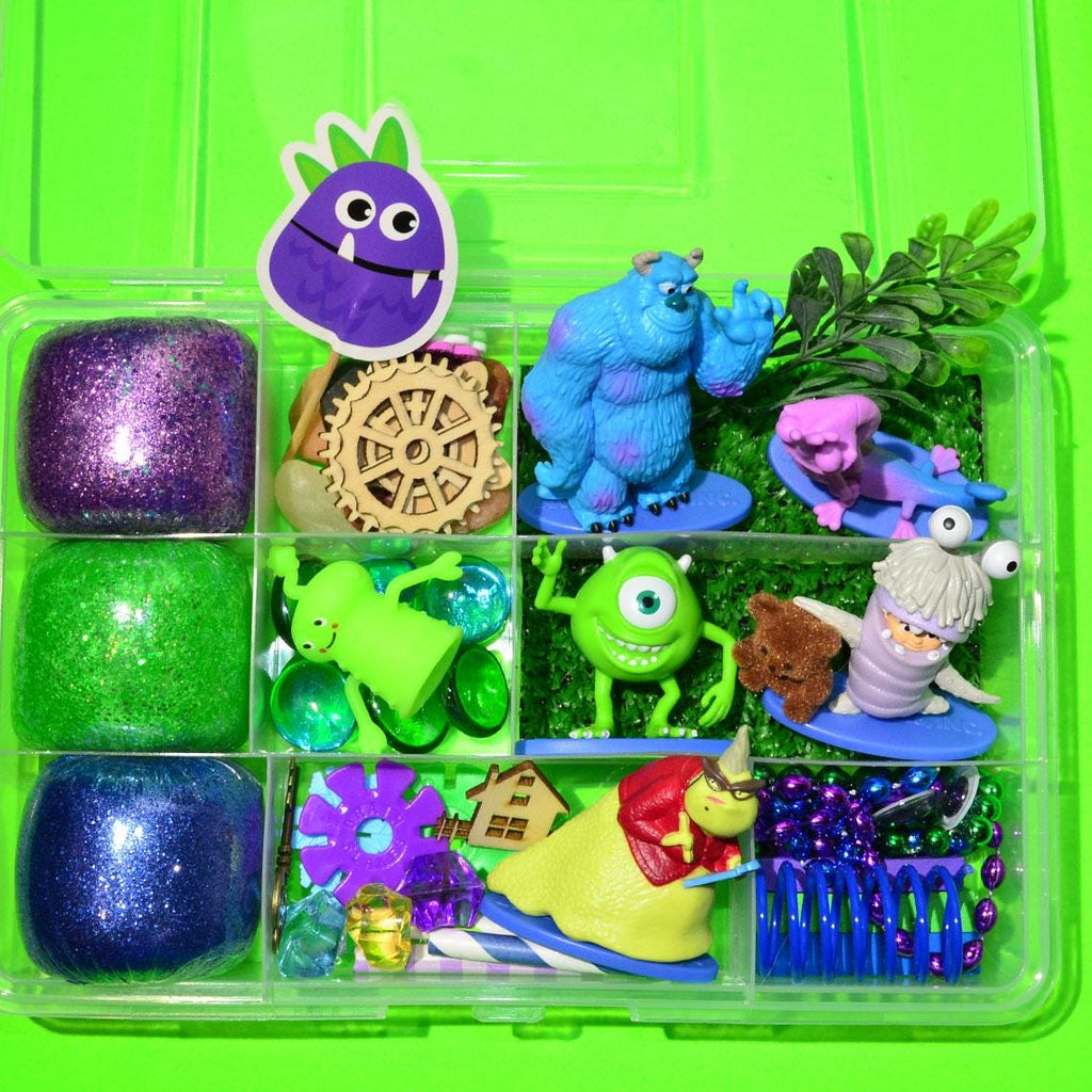 Homemade Monsters Inc Themed Sensory Playdough Kit, Sensory Bin, Montessori, Busy Box