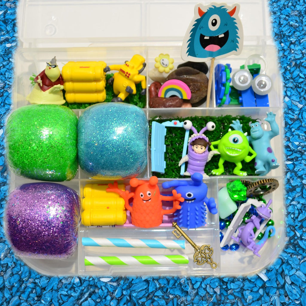 Homemade Monsters Inc Themed Sensory Playdough Kit, Sensory Bin, Montessori, Busy Box