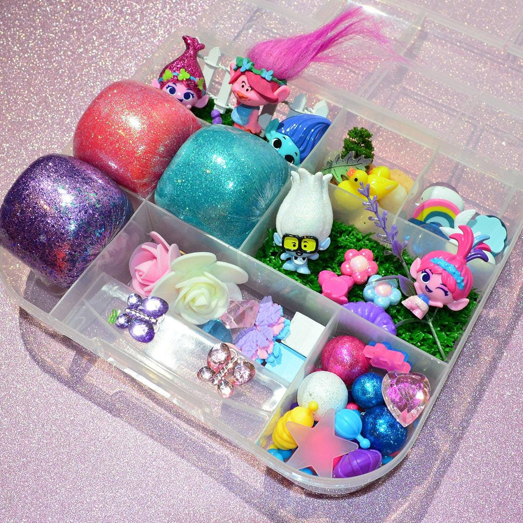 Homemade Trolls Themed Sensory Playdough Kit, Sensory Bin, Montessori, Busy Box