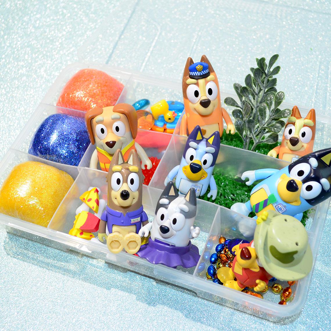 Homemade Bluey Themed Sensory Playdough Kit, Sensory Bin, Montessori, Busy Box