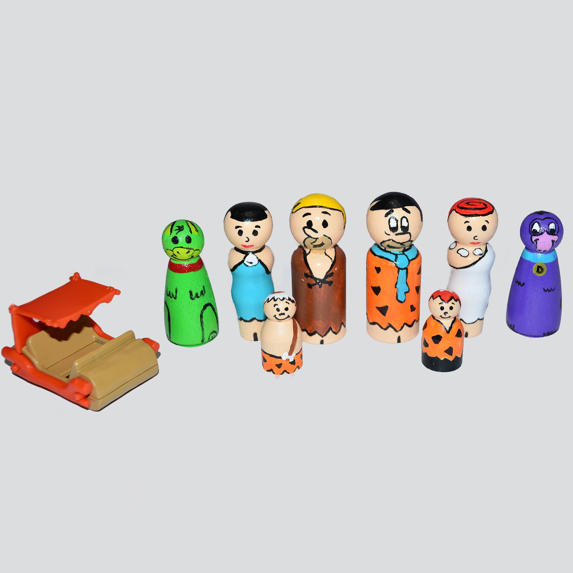 Flintstones Peg Dolls' Hand painted Wooden Peg Doll Toys - Dollhouse Peg Dolls, Loose Parts Play, Montessori Toys
