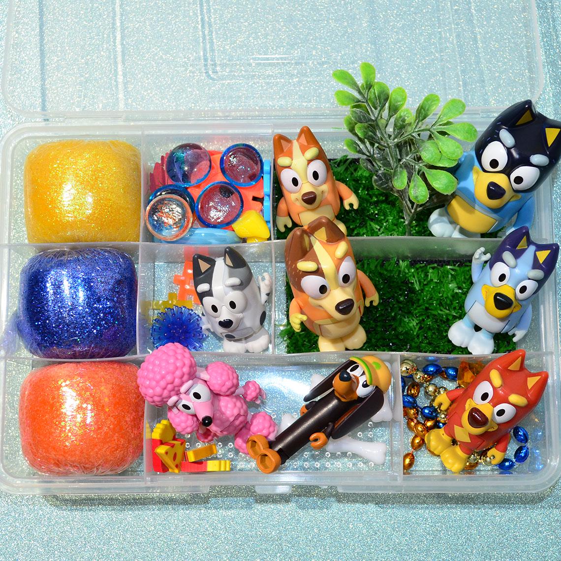 Homemade Bluey Themed Sensory Playdough Kit, Sensory Bin, Montessori, Busy Box