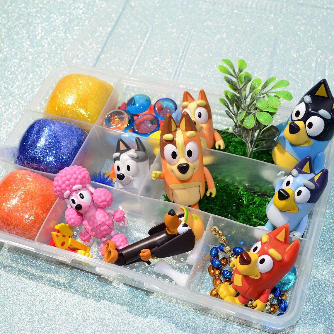 Homemade Bluey Themed Sensory Playdough Kit, Sensory Bin, Montessori, Busy Box