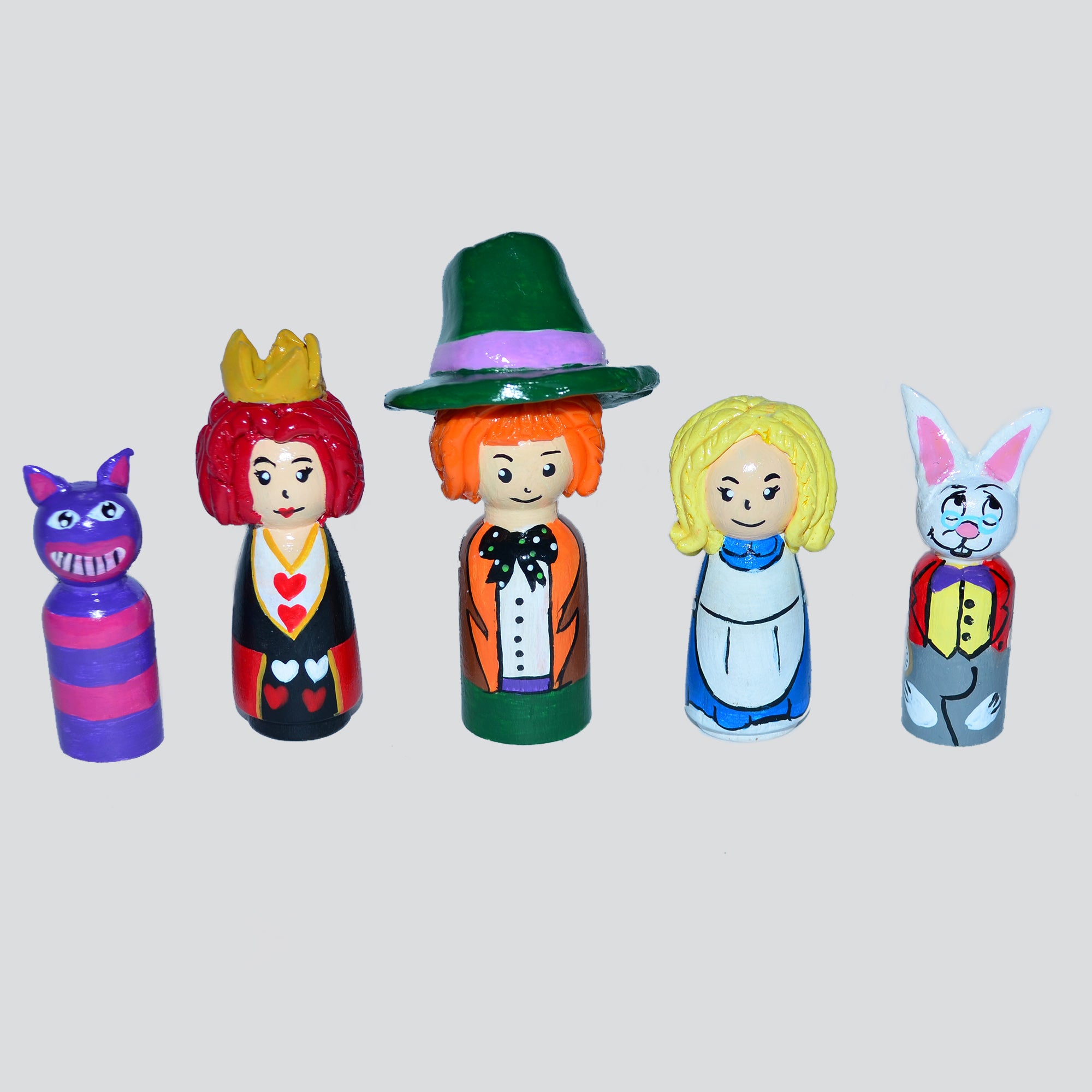 Alice in Wonderland Peg Dolls' Hand painted Wooden Peg Doll Toys - Dollhouse Peg Dolls, Loose Parts Play, Montessori Toys