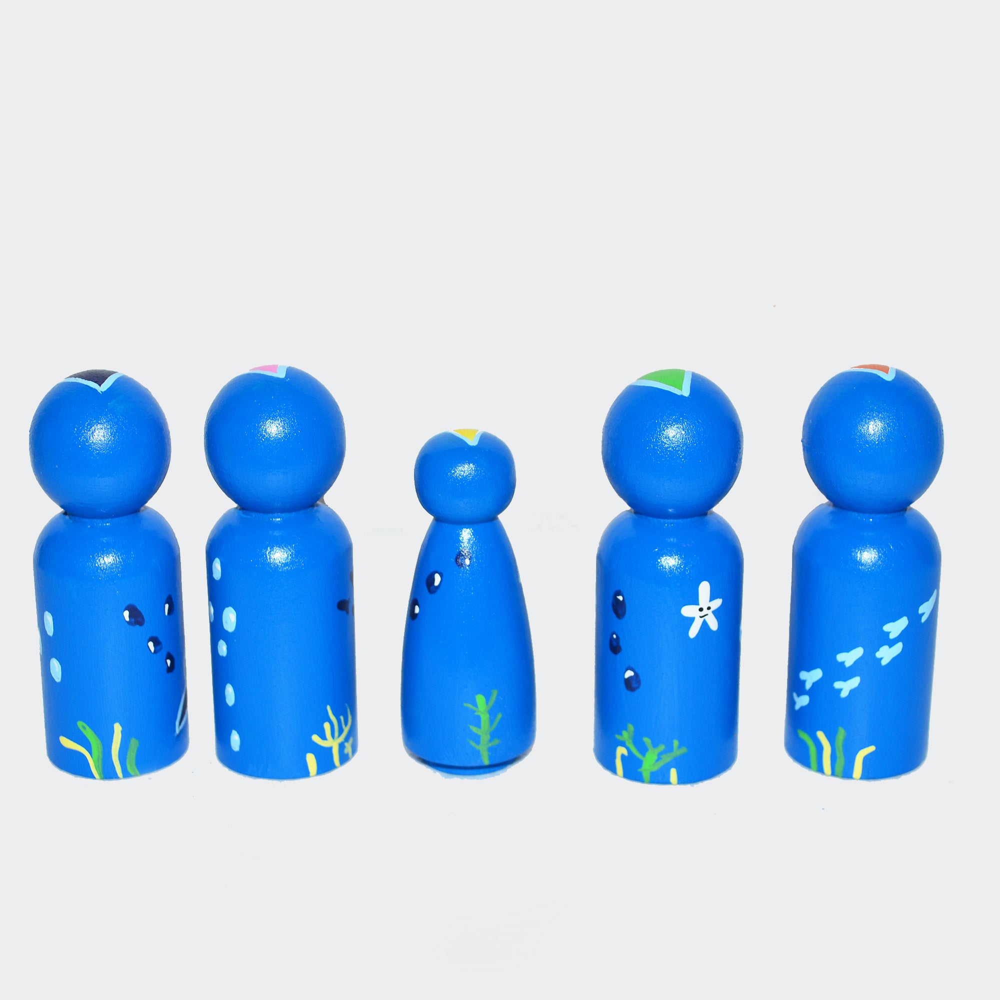 Baby Shark Peg Dolls' Hand painted Wooden Peg Doll Toys - Dollhouse Peg Dolls, Loose Parts Play, Montessori Toys