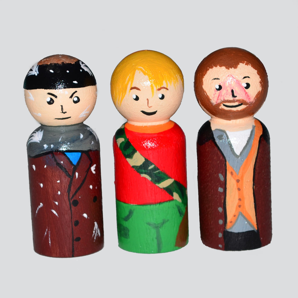 Home Alone Peg Dolls' Hand painted Wooden Peg Doll Toys - Dollhouse Peg Dolls, Loose Parts Play, Montessori Toys