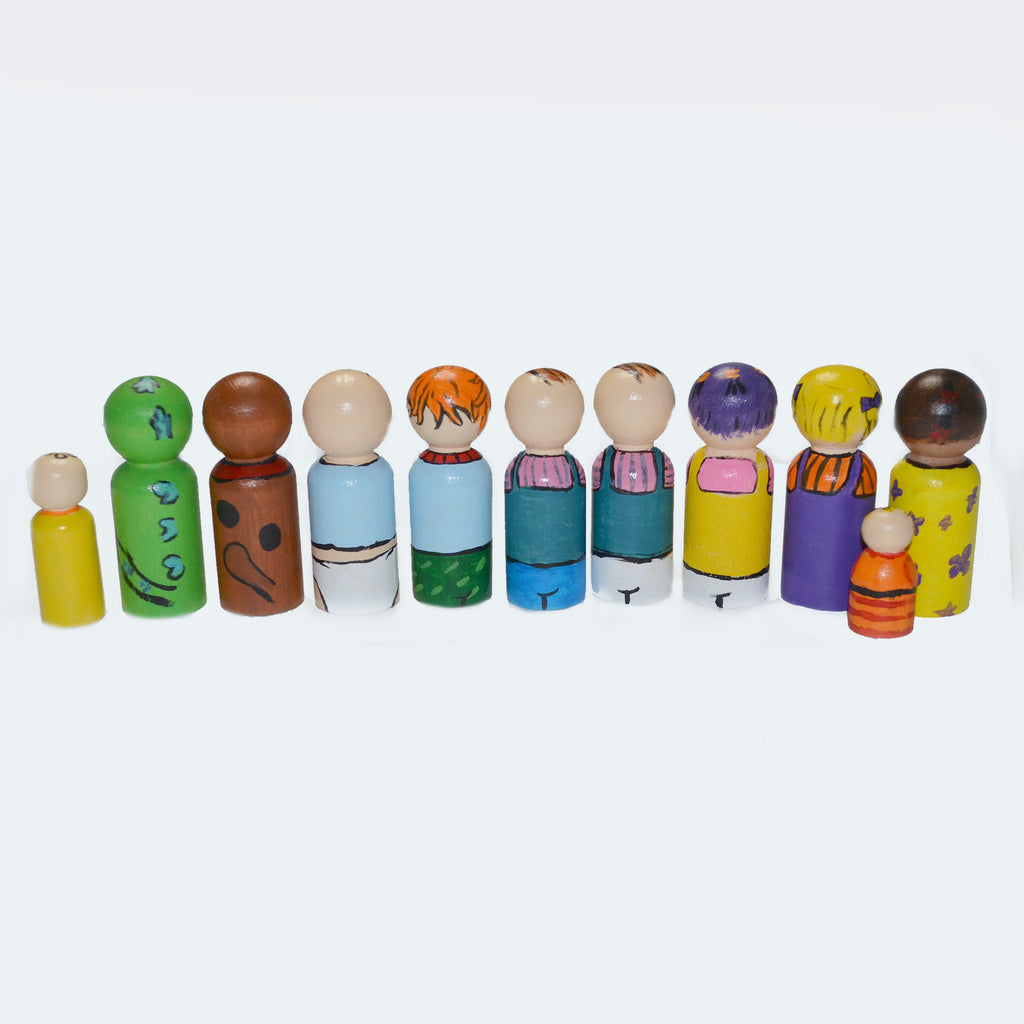 The Rugrats Peg Dolls' Hand painted Wooden Peg Doll Toys - Dollhouse Peg Dolls, Loose Parts Play, Montessori Toys