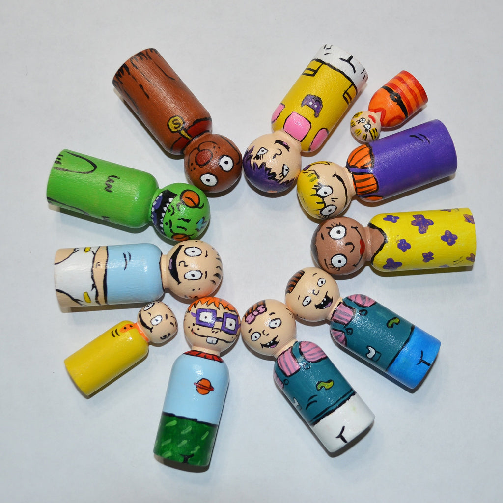 The Rugrats Peg Dolls' Hand painted Wooden Peg Doll Toys - Dollhouse Peg Dolls, Loose Parts Play, Montessori Toys