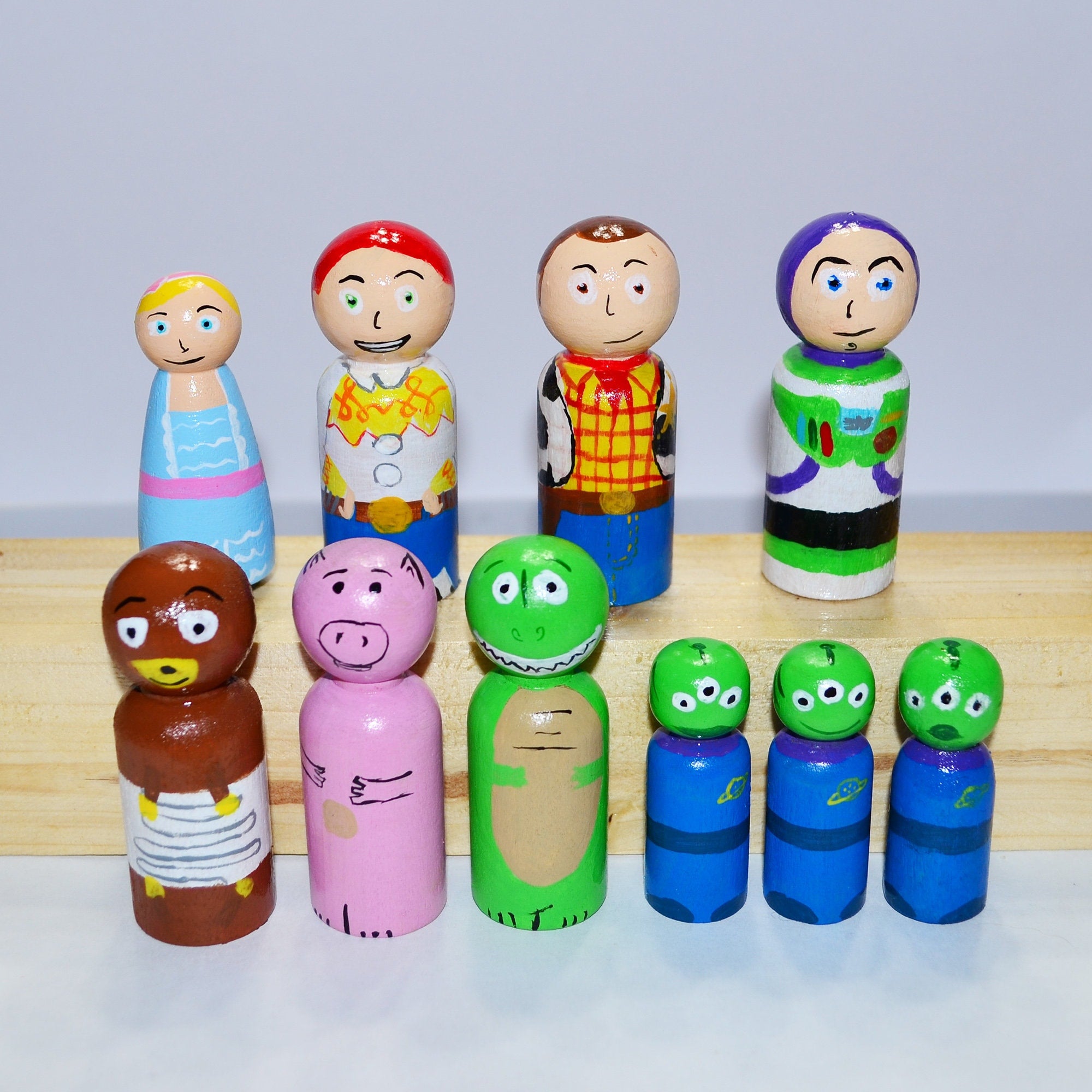 Toy Story Peg Dolls' Hand painted Wooden Peg Doll Toys - Dollhouse Peg Dolls, Loose Parts Play, Montessori Toys