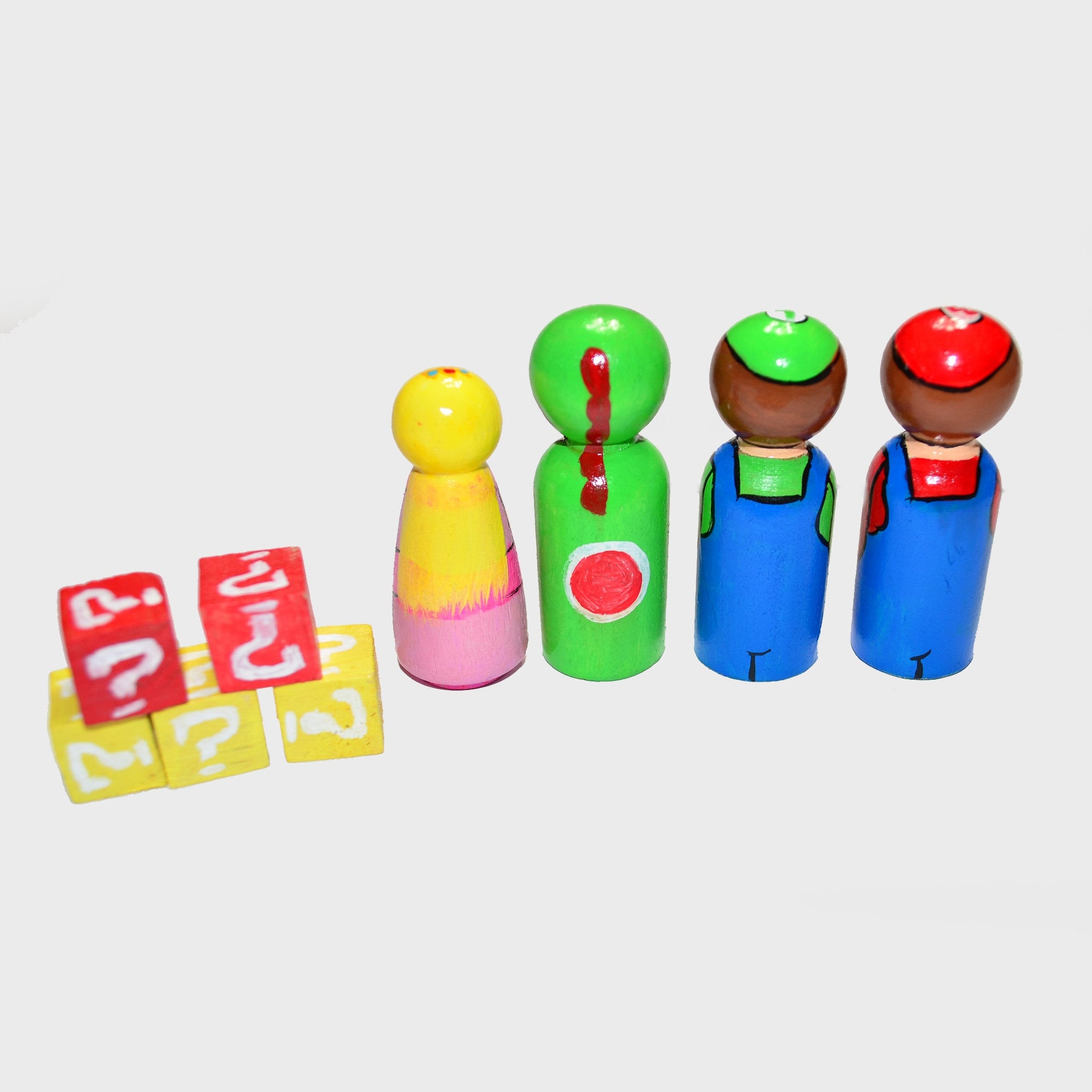 Mario Peg Dolls' Hand painted Wooden Peg Doll Toys - Dollhouse Peg Dolls, Loose Parts Play, Montessori Toys (Copy)