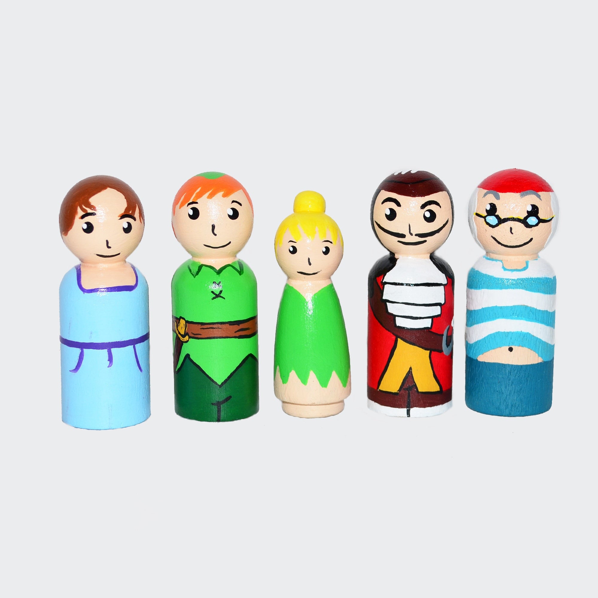 Peter Pan Peg Dolls' Hand painted Wooden Peg Doll Toys - Dollhouse Peg Dolls, Loose Parts Play, Montessori Toys