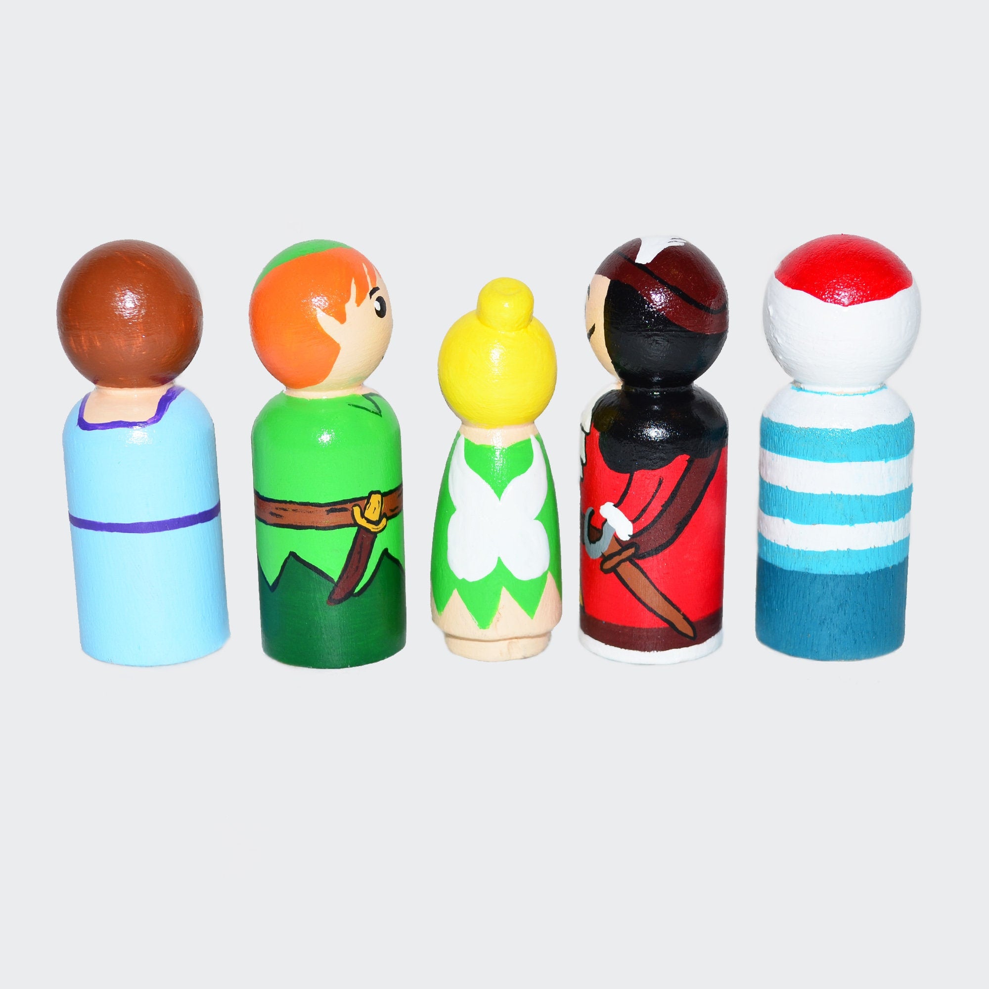 Peter Pan Peg Dolls' Hand painted Wooden Peg Doll Toys - Dollhouse Peg Dolls, Loose Parts Play, Montessori Toys