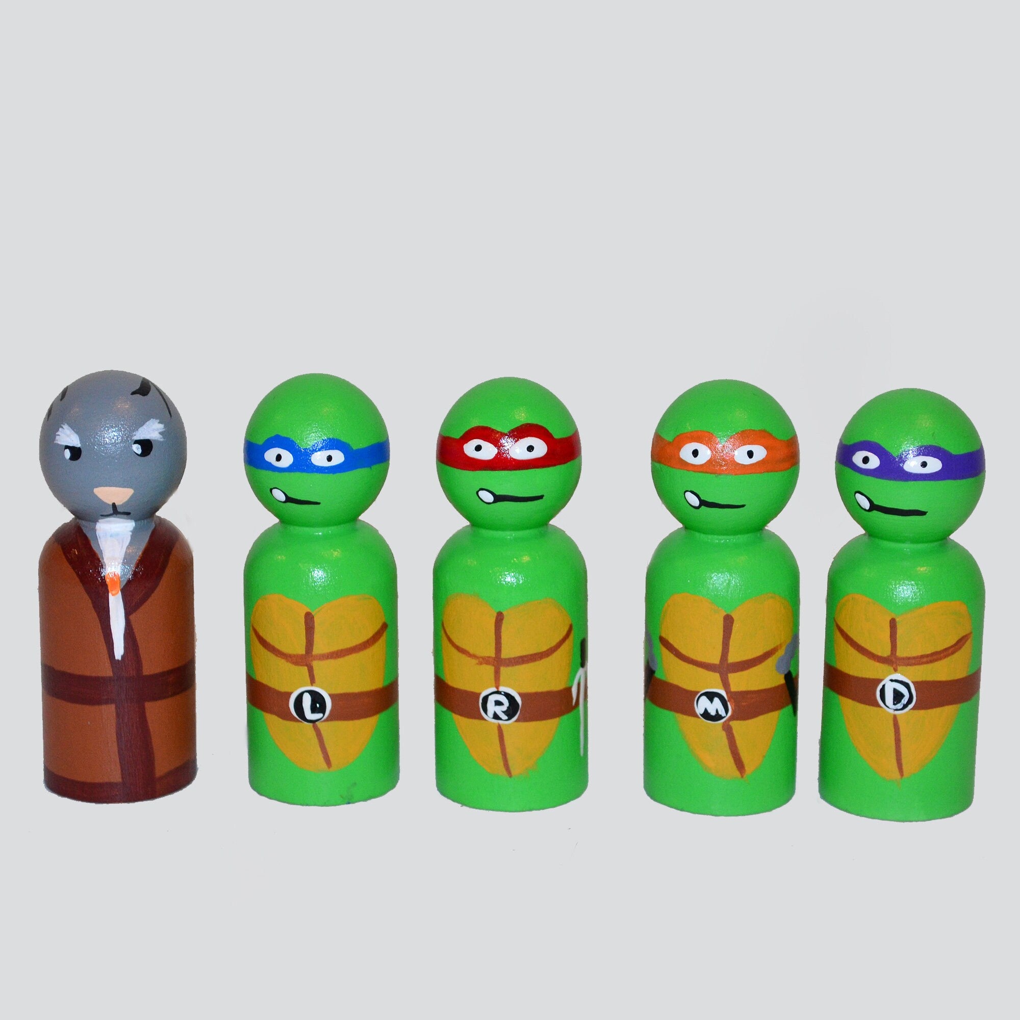 Ninja Turtles Peg Dolls' Hand painted Wooden Peg Doll Toys - Dollhouse Peg Dolls, Loose Parts Play, Montessori Toys