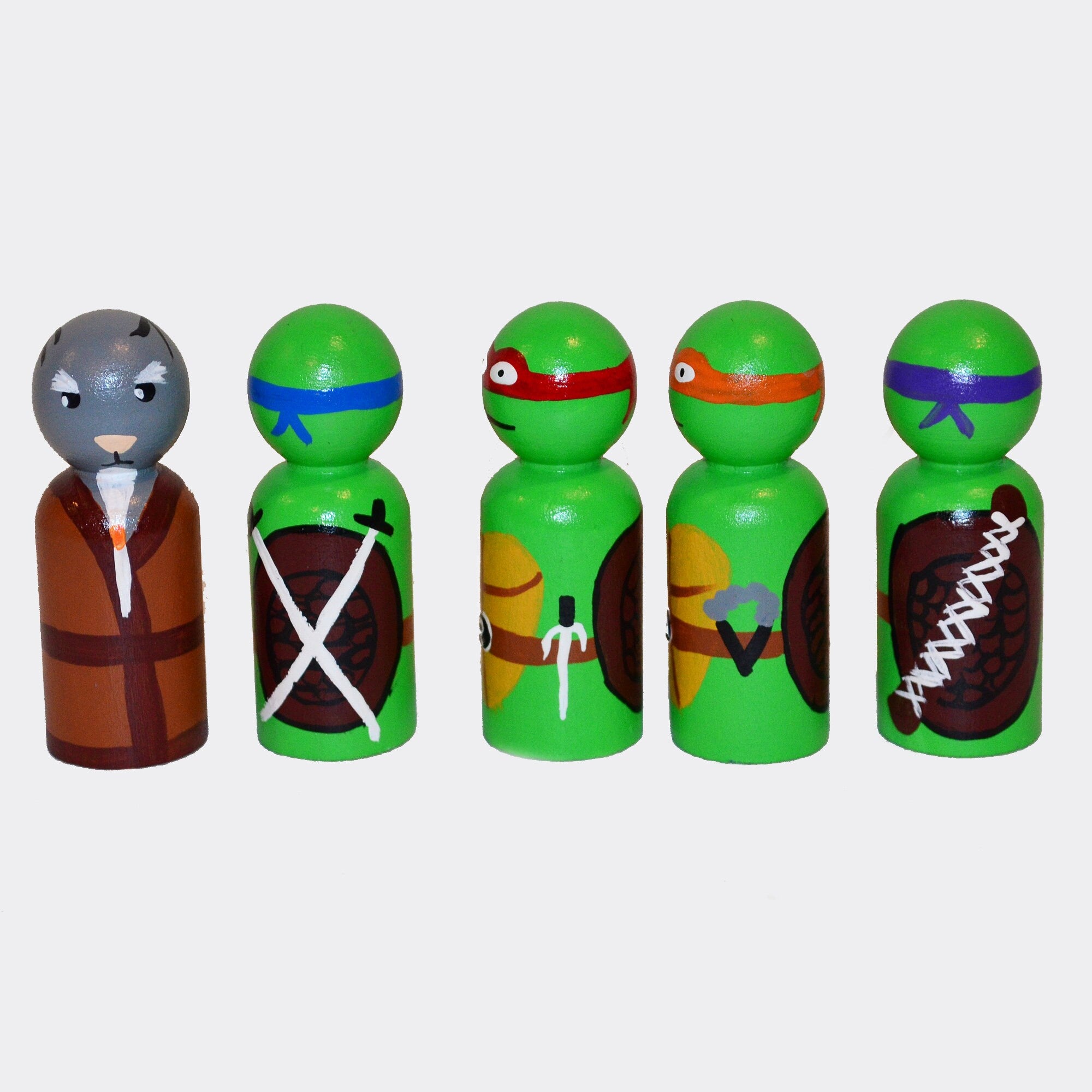 Ninja Turtles Peg Dolls' Hand painted Wooden Peg Doll Toys - Dollhouse Peg Dolls, Loose Parts Play, Montessori Toys