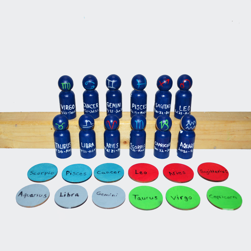 Zodiac constellation Peg Dolls' Hand painted Wooden Peg Doll Toys - Dollhouse Peg Dolls, Loose Parts Play, Montessori Toys