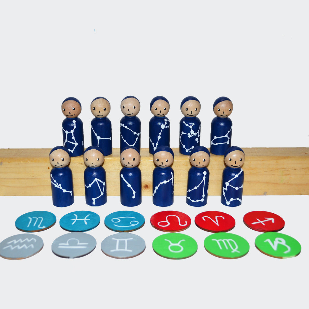 Zodiac constellation Peg Dolls' Hand painted Wooden Peg Doll Toys - Dollhouse Peg Dolls, Loose Parts Play, Montessori Toys