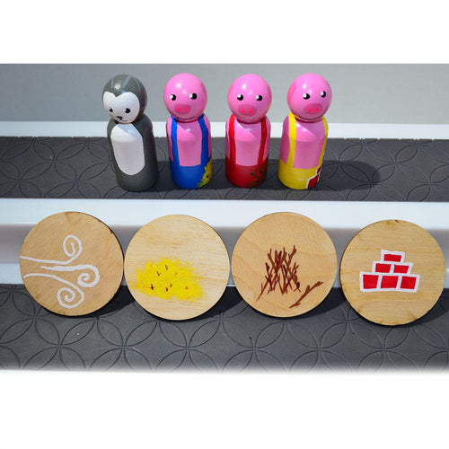 3 little Pig Storybook Peg Dolls' Hand painted Wooden Peg Doll Toys - Dollhouse Peg Dolls, Loose Parts Play, Montessori Toys
