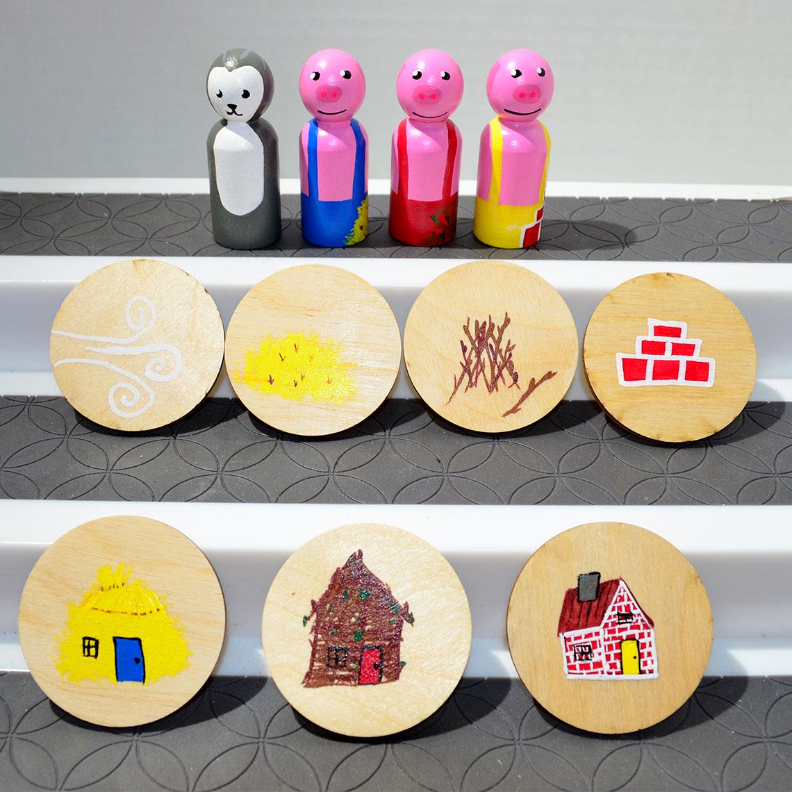 3 little Pig Storybook Peg Dolls' Hand painted Wooden Peg Doll Toys - Dollhouse Peg Dolls, Loose Parts Play, Montessori Toys