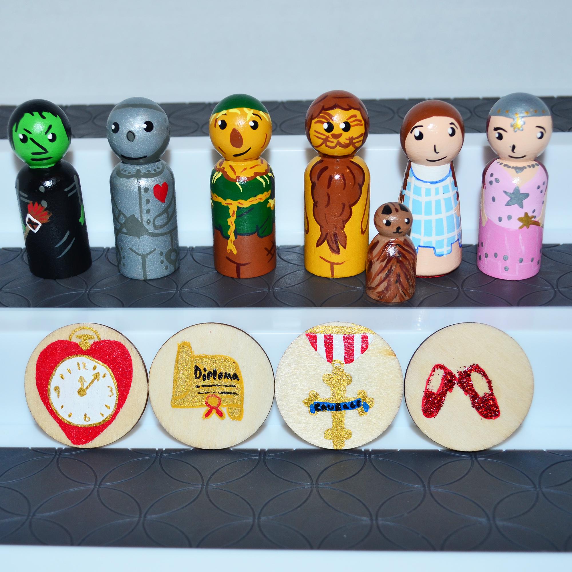 The Wizard of Oz Peg Dolls' Hand painted Wooden Peg Doll Toys - Dollhouse Peg Dolls, Loose Parts Play, Montessori Toys