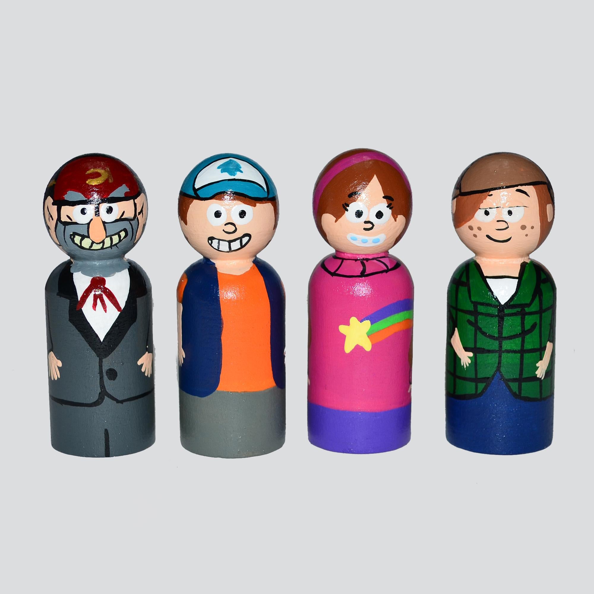 Gravity Falls Peg Dolls' Hand painted Wooden Peg Doll Toys - Dollhouse Peg Dolls, Loose Parts Play, Montessori Toys