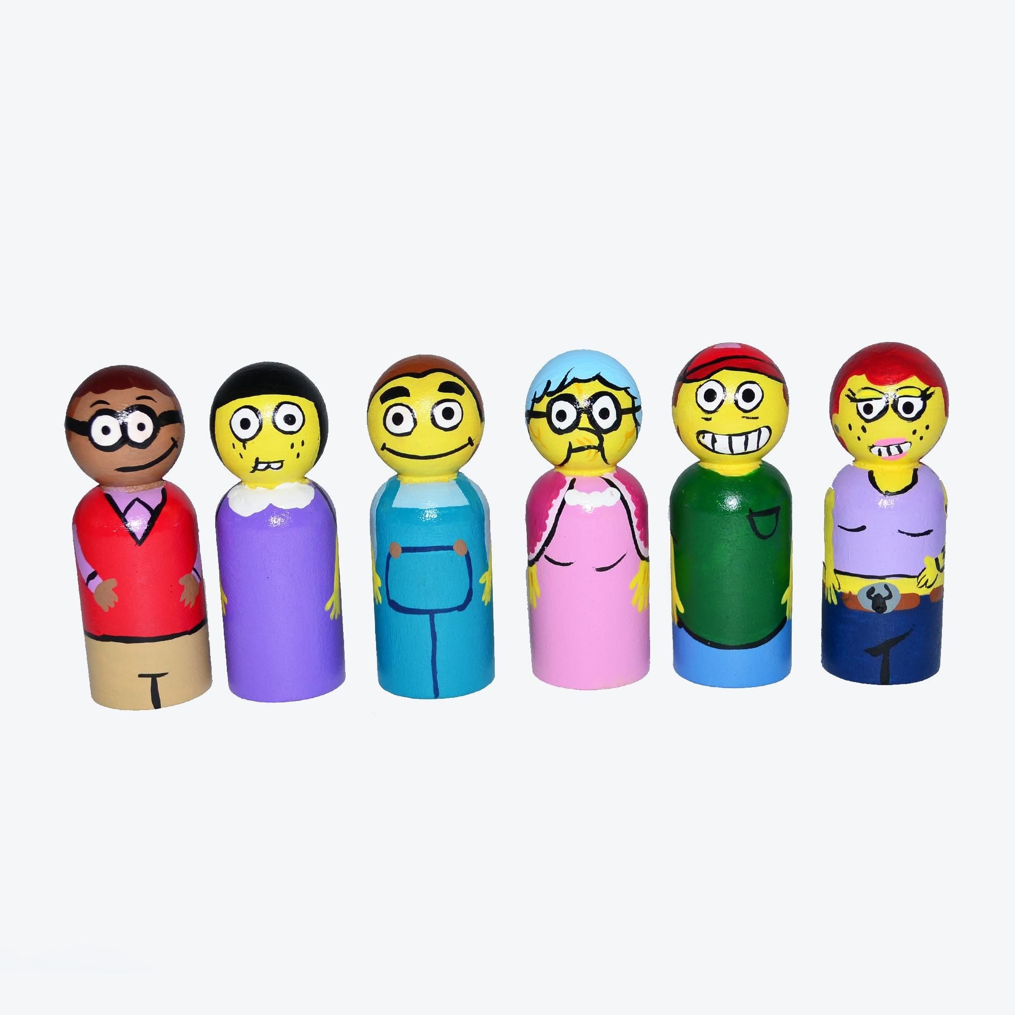 Big City Greens Peg Dolls' Hand painted Wooden Peg Doll Toys - Dollhouse Peg Dolls, Loose Parts Play, Montessori Toys