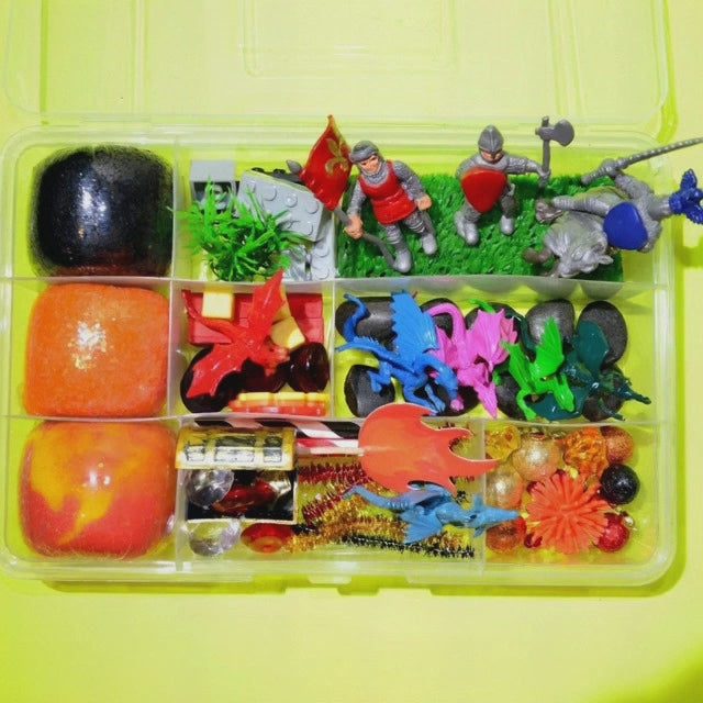 Knights & Dragons Playdough Kit, Sensory Bin, Montessori, Busy Box, Sensory Kit