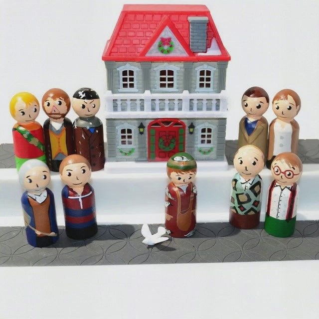 Home Alone Peg Dolls' Hand painted Wooden Peg Doll Toys - Dollhouse Peg Dolls, Loose Parts Play, Montessori Toys